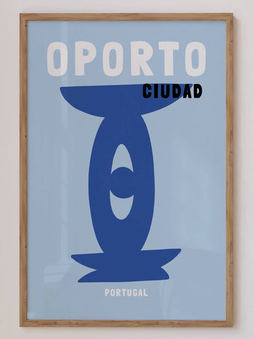 Porto Ciudad travel print in a retro-inspired design with vibrant tones, capturing Portugal's charm. Ideal for modern, vintage, or Mediterranean-style decor.