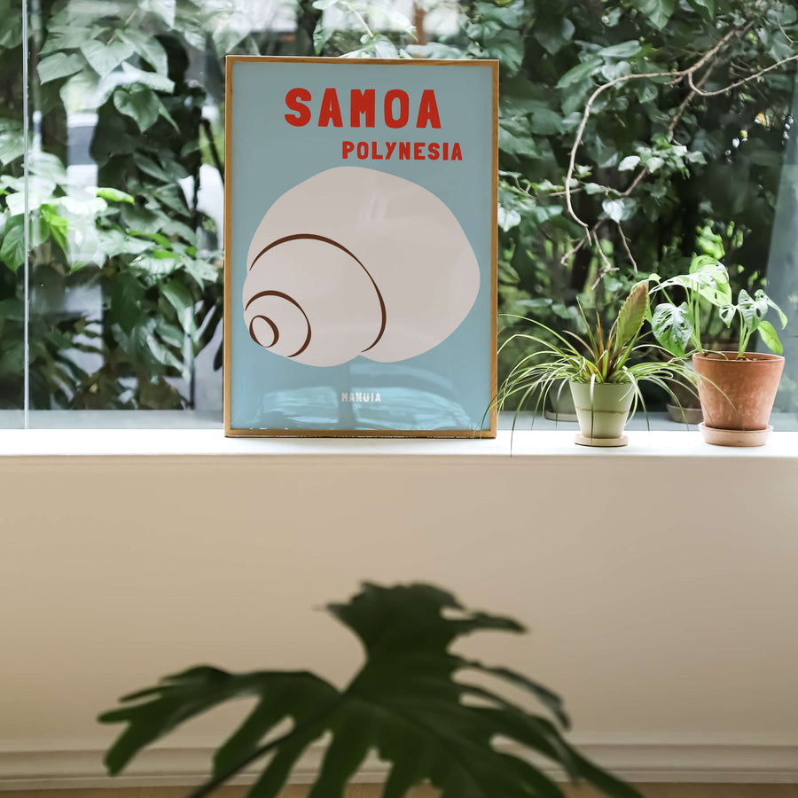 Samoa travel print inspired by Assouline coffee table books, perfect for tropical or coastal interiors. Highlights the natural beauty of Samoa's islands.