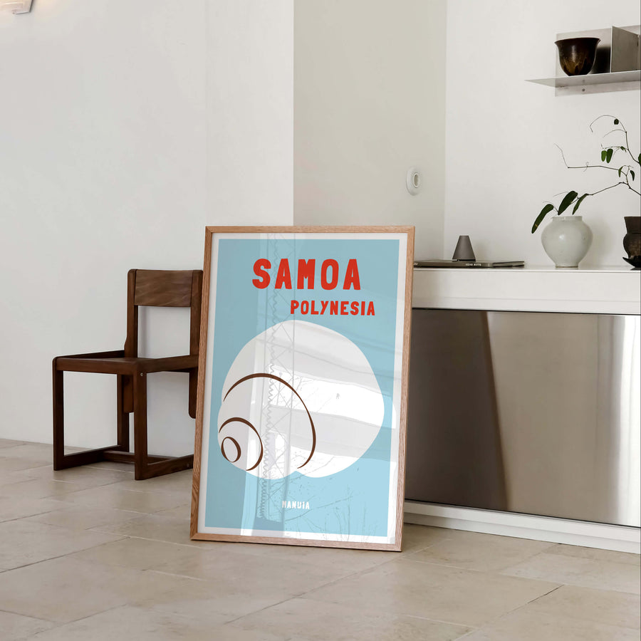 Samoa travel print inspired by Assouline coffee table books, perfect for tropical or coastal interiors. Highlights the natural beauty of Samoa's islands.