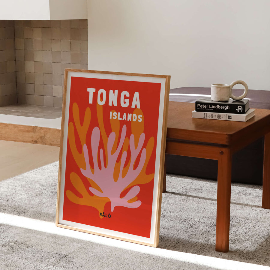 Tonga travel print inspired by Assouline coffee table books, ideal for tropical or coastal interiors. Captures the serene beauty of Tonga’s islands.