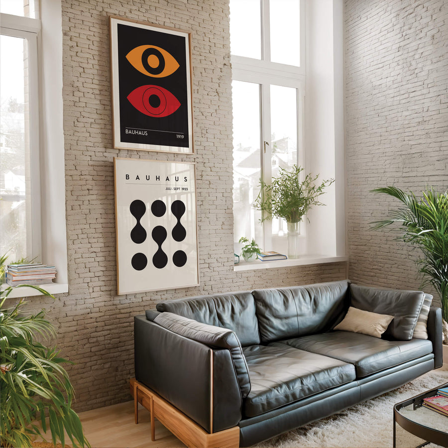 Modern Bauhaus-inspired vision art print with bold geometric shapes and vibrant colors. Perfect for adding a touch of abstract elegance to contemporary home decor. Get 2PRINTSFOR100 - Free Shipping in Australia - Different sizes available.