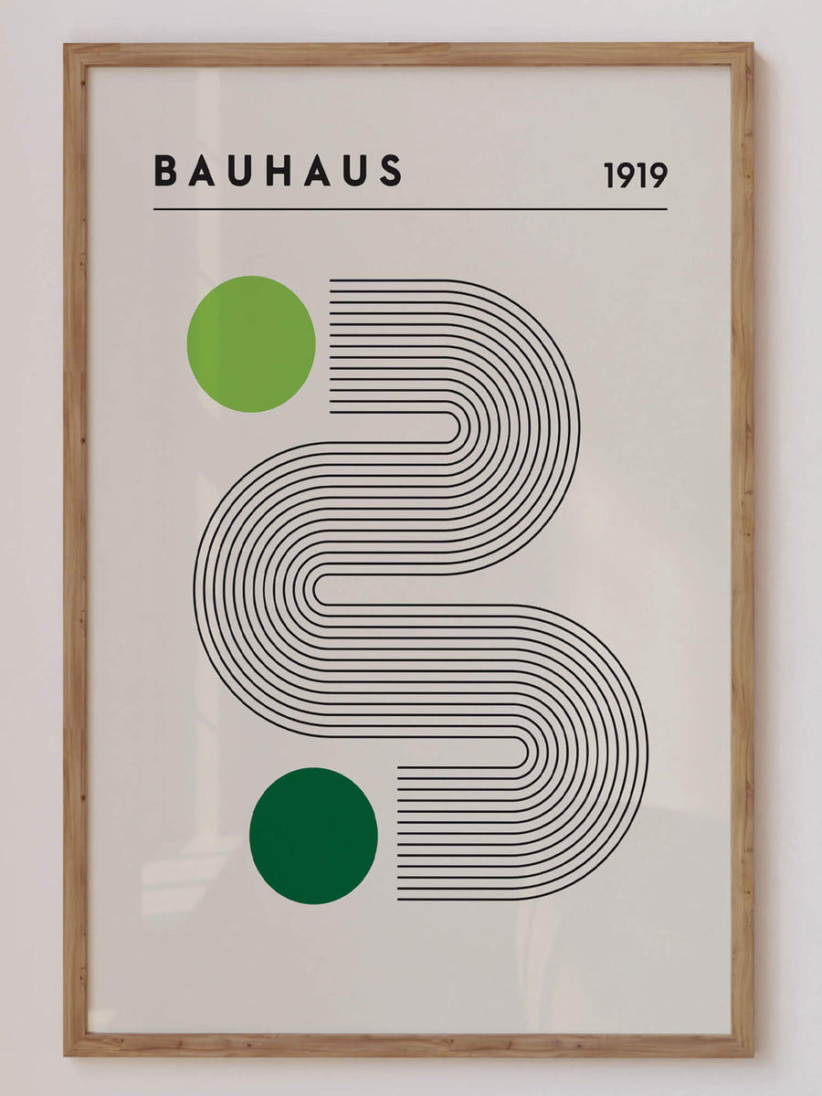 Modern Bauhaus-inspired abstract art print featuring bold geometric shapes, vibrant colors, and dynamic lines. Perfect for contemporary home decor, adding a touch of minimalist style and geometric sophistication to any space.