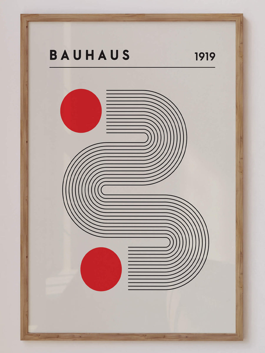 Modern Bauhaus-inspired abstract art print featuring bold geometric shapes, vibrant colors, and dynamic lines. Perfect for contemporary home decor, adding a touch of minimalist style and geometric sophistication to any space.