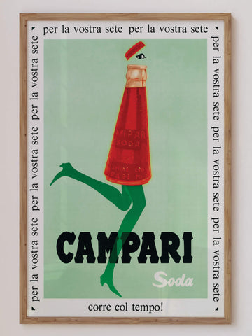 Campari Soda Art Nouveau print featuring vibrant vintage-style advertising art with bold red and yellow tones. Perfect for retro and stylish home decor in Australia.