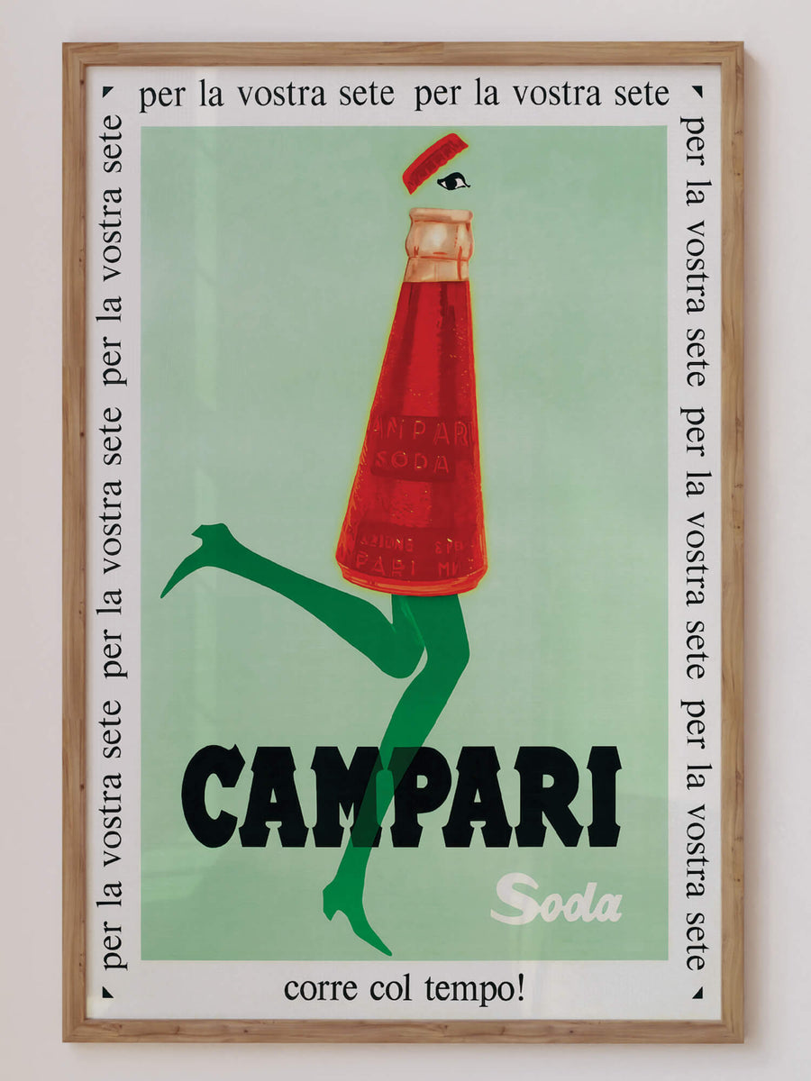 Campari Soda Art Nouveau print featuring vibrant vintage-style advertising art with bold red and yellow tones. Perfect for retro and stylish home decor in Australia.