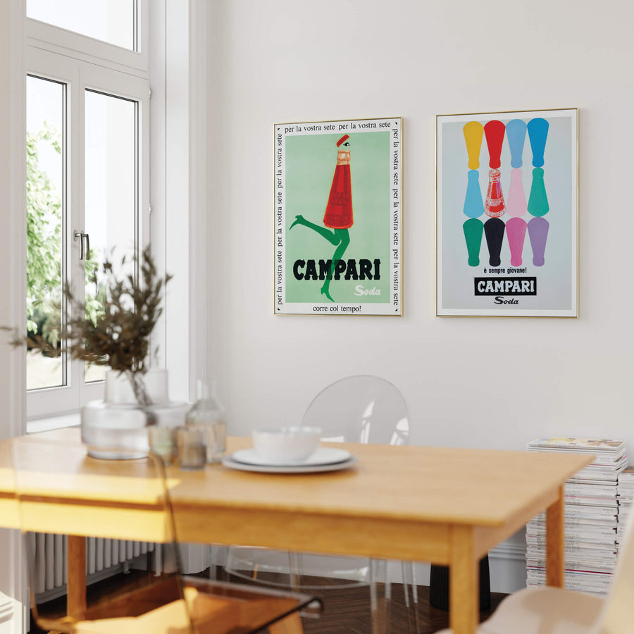 Campari Soda Art Nouveau print featuring vibrant vintage-style advertising art with bold red and yellow tones. Perfect for retro and stylish home decor in Australia.