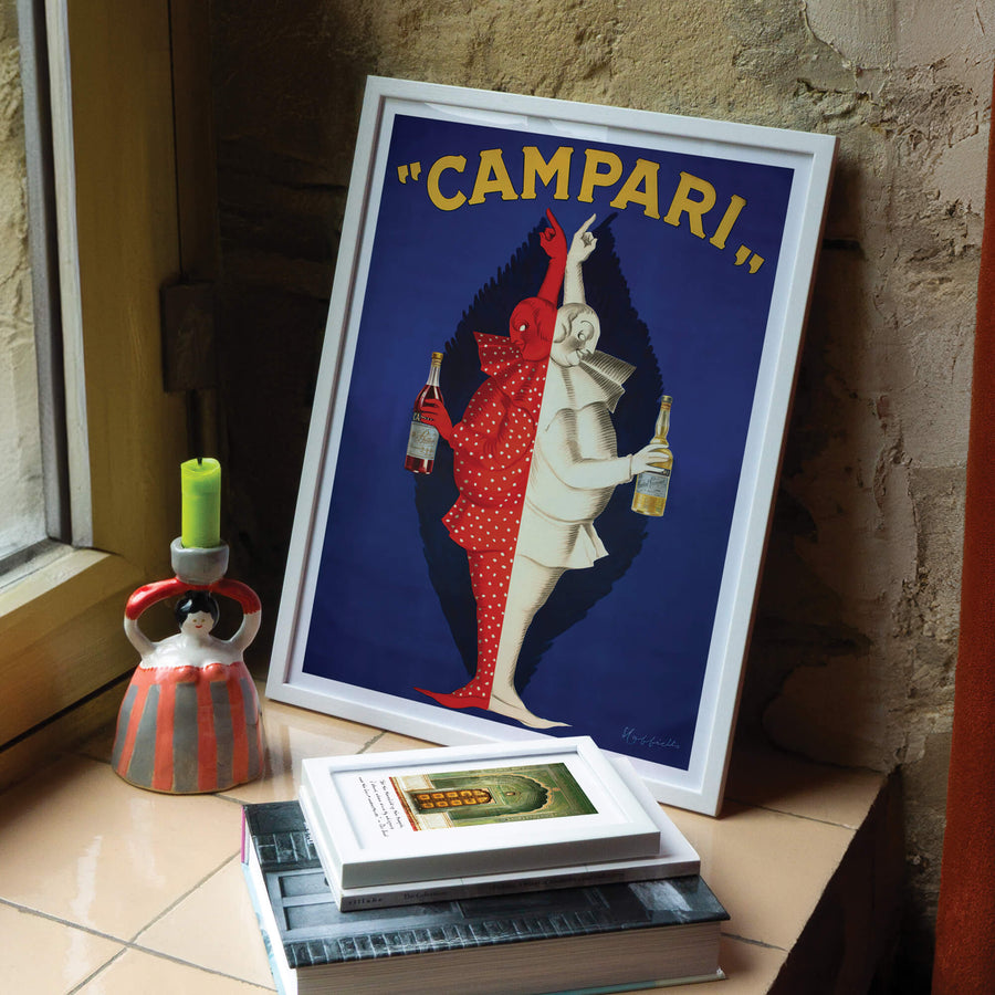 Campari print by Leonetto Cappiello in classic Art Nouveau style, featuring vibrant red tones, bold typography, and vintage advertising charm. Perfect for retro decor enthusiasts.