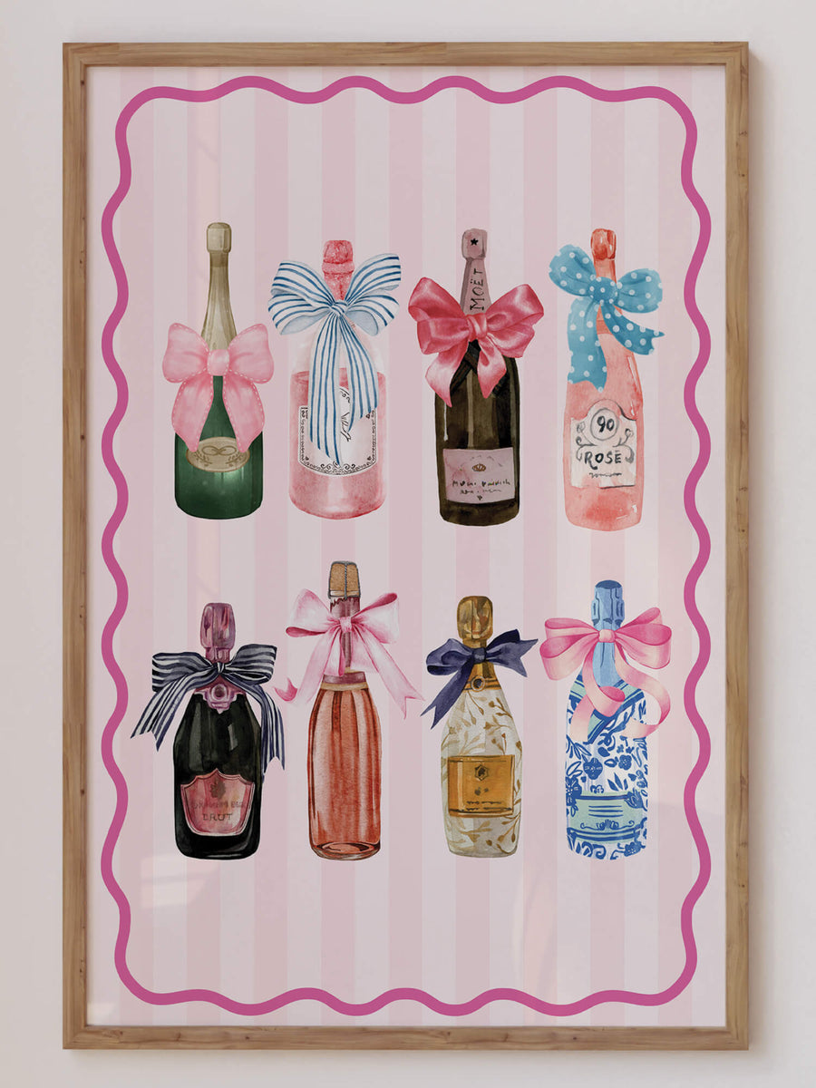 Pink Champagne Ribbon Print