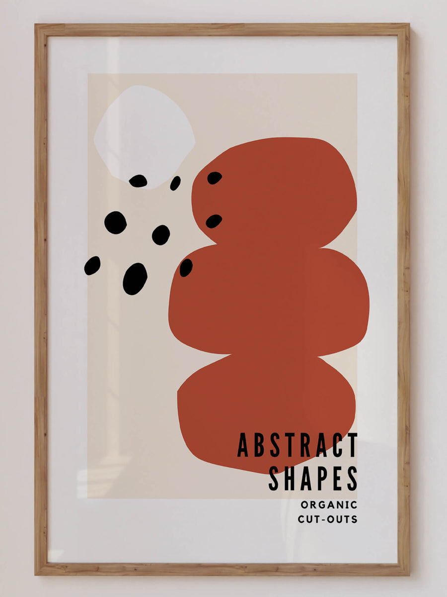 Matisse-inspired abstract wall art print with earthy red, white, and black organic shapes on a beige background. Get 2PrintsFor$100 that comes with Free Shipping 🚚💫 in Australia.