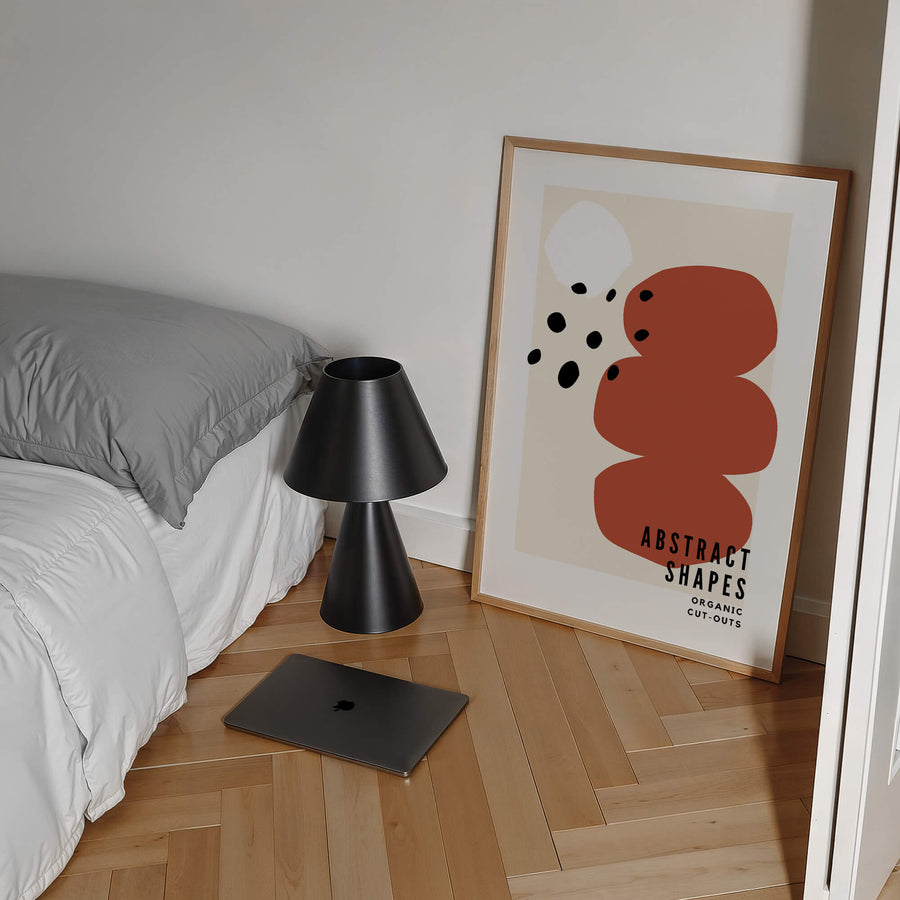 Matisse-inspired abstract wall art print with earthy red, white, and black organic shapes on a beige background. Get 2PrintsFor$100 that comes with Free Shipping 🚚💫 in Australia.